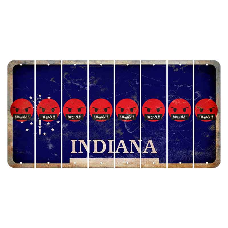 Indiana Blue Cut License Plate Strips (Set of 8) Emoji - Pissed