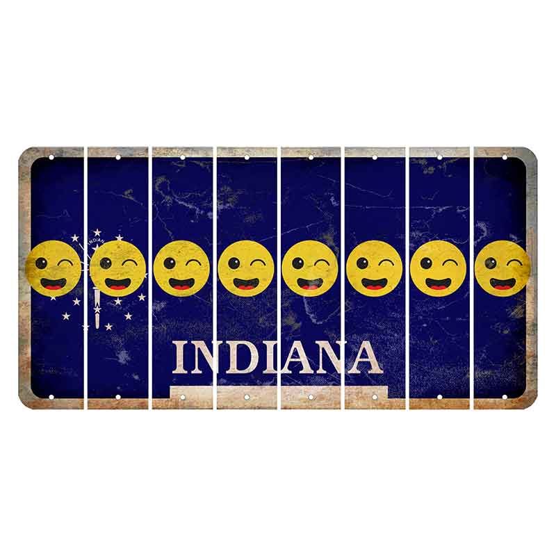 Indiana Blue Cut License Plate Strips (Set of 8) Emoji - Winking