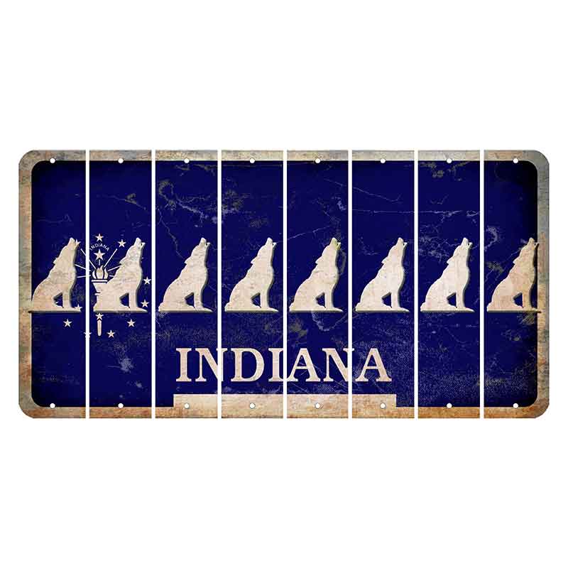 Indiana Blue Cut License Plate Strips (Set of 8) Howling Wolf