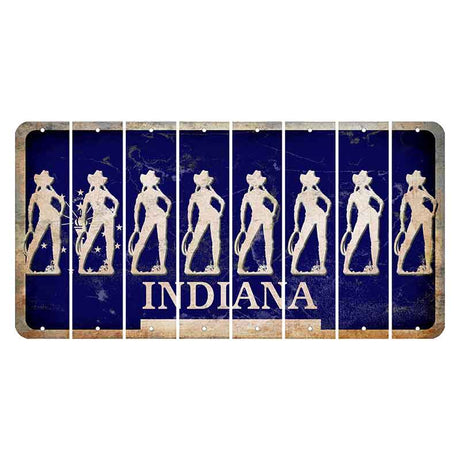 Indiana Blue Cut License Plate Strips (Set of 8) Cowgirl