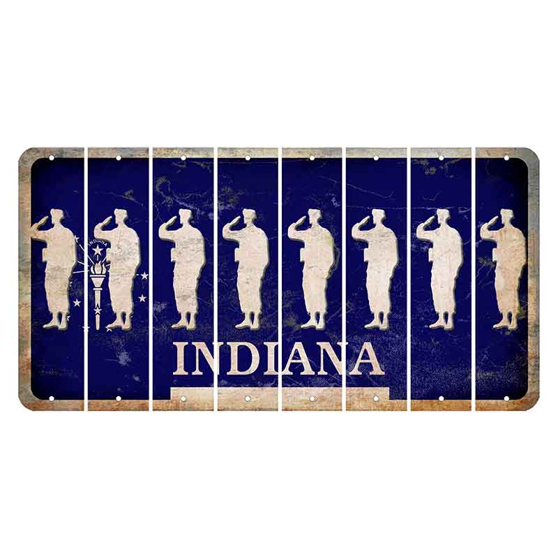 Indiana Blue Cut License Plate Strips (Set of 8) Soldier - Saluting