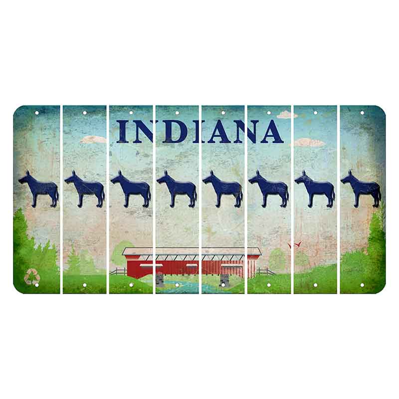 Indiana Recycle Cut License Plate Strips (Set of 8) Donkey