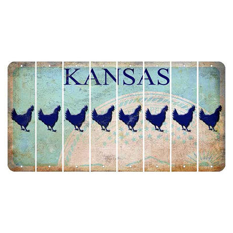 Kansas State Seal Cut License Plate Strips (Set of 8) Chicken