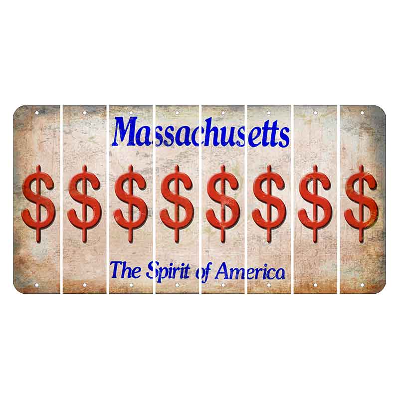 Massachusetts Spirit of America Cut License Plate Strips (Set of 8) Dollar Sign