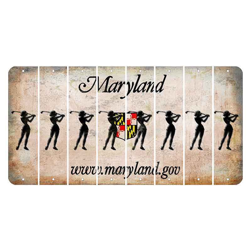 Maryland Shield Cut License Plate Strips (Set of 8) Female Golfer