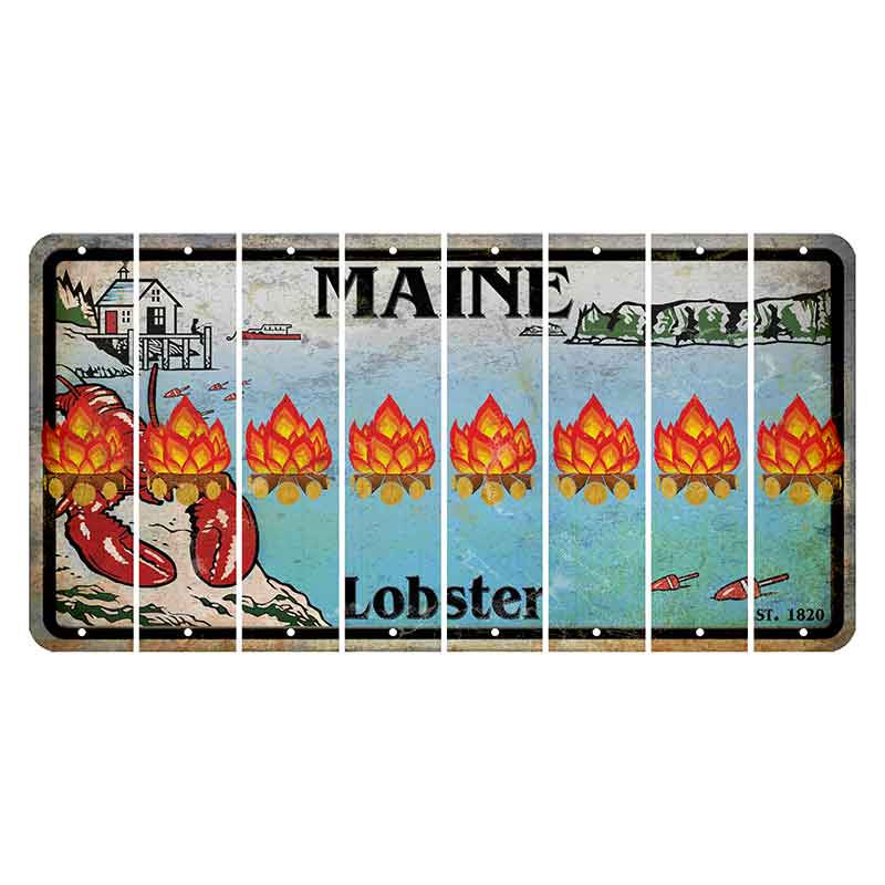 Maine Lobster Boathouse Cut License Plate Strips (Set of 8) Campfire