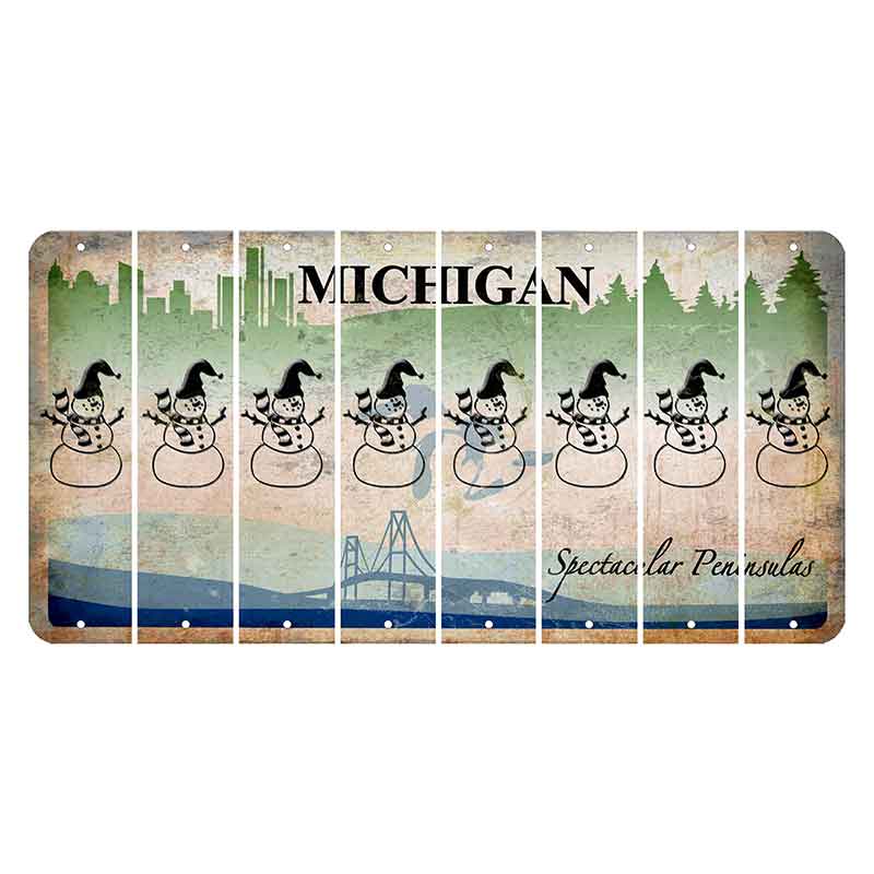 Michigan Spectacular Peninsulas Cut License Plate Strips (Set of 8) Snowman