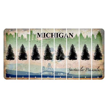 Michigan Spectacular Peninsulas Cut License Plate Strips (Set of 8) Pine Tree