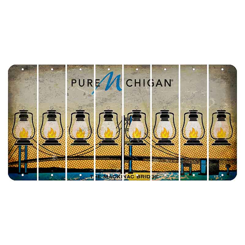 Michigan Mackinac Bridge Cut License Plate Strips (Set of 8) Lantern
