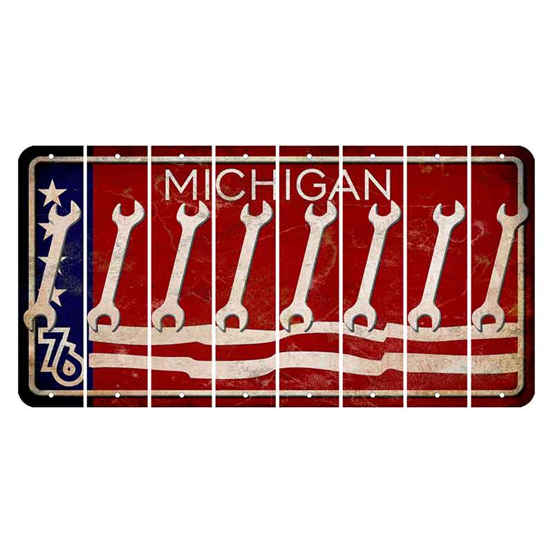 Michigan 1976 Bicentennial Cut License Plate Strips (Set of 8) Wrench
