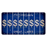 Michigan Blue Great Lakes Cut License Plate Strips (Set of 8) Dollar Sign