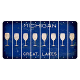 Michigan Blue Great Lakes Cut License Plate Strips (Set of 8) Wine Glass