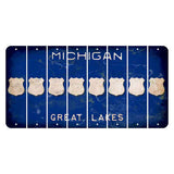 Michigan Blue Great Lakes Cut License Plate Strips (Set of 8) Police Badge