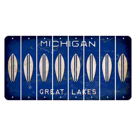 Michigan Blue Great Lakes Cut License Plate Strips (Set of 8) Surfboard