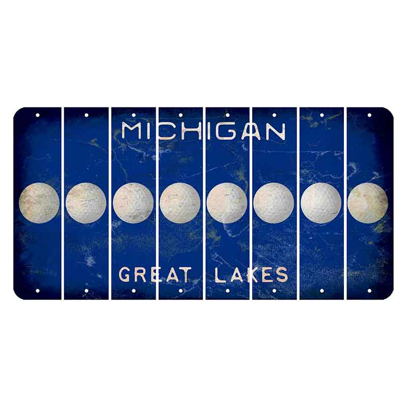 Michigan Blue Great Lakes Cut License Plate Strips (Set of 8) Golfball