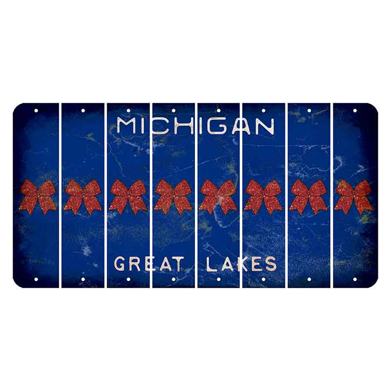 Michigan Blue Great Lakes Cut License Plate Strips (Set of 8) Cheer Bow