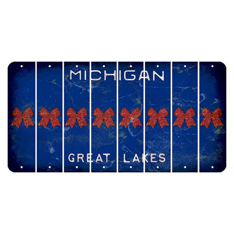 Michigan Blue Great Lakes Cut License Plate Strips (Set of 8) Cheer Bow