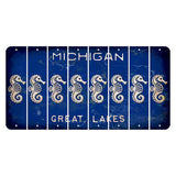 Michigan Blue Great Lakes Cut License Plate Strips (Set of 8) Seahorse