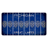 Michigan Blue Great Lakes Cut License Plate Strips (Set of 8) Sugar Skull