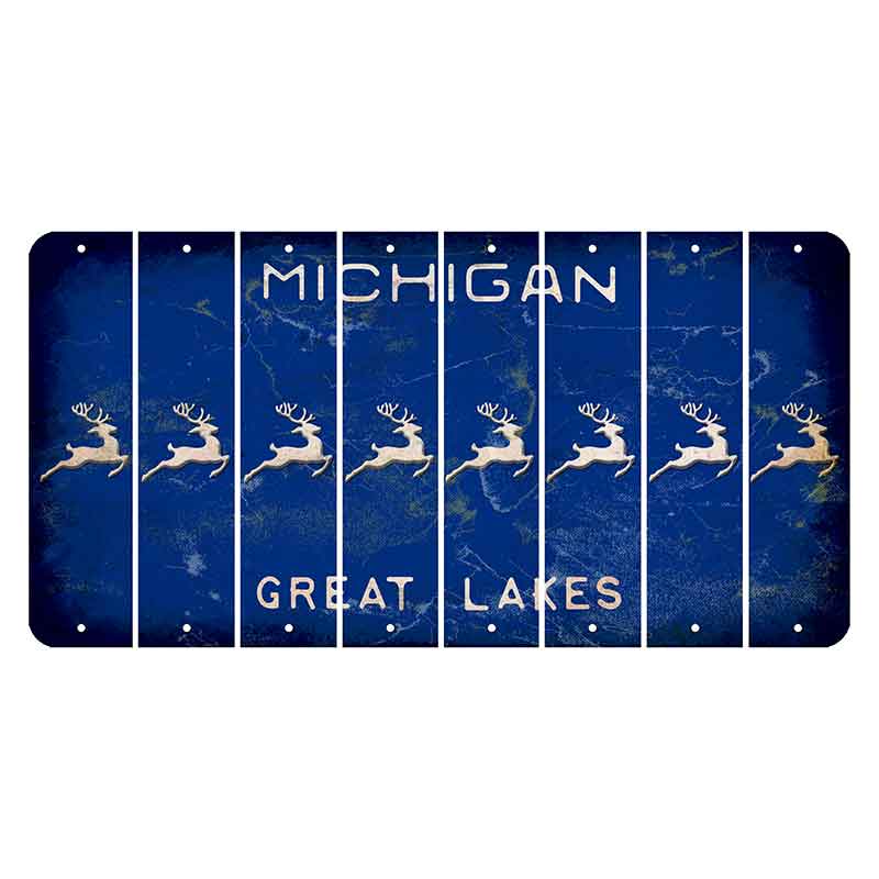 Michigan Blue Great Lakes Cut License Plate Strips (Set of 8) Reindeer
