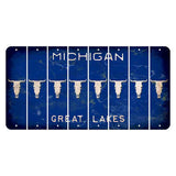 Michigan Blue Great Lakes Cut License Plate Strips (Set of 8) Cow Skull