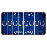 Michigan Blue Great Lakes Cut License Plate Strips (Set of 8) Horseshoe