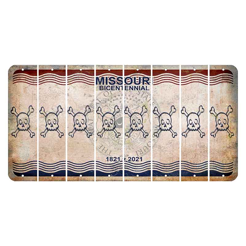 Missouri Bicentennial Cut License Plate Strips (Set of 8) Skull & Bones