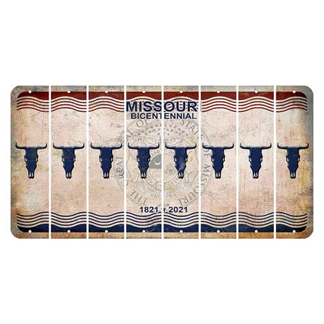 Missouri Bicentennial Cut License Plate Strips (Set of 8) Cow Skull