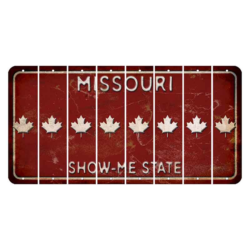 Missouri Maroon Show Me State Cut License Plate Strips (Set of 8) Maple Leaf