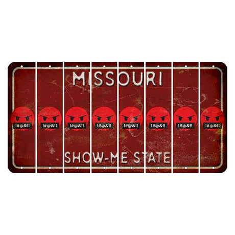 Missouri Maroon Show Me State Cut License Plate Strips (Set of 8) Emoji - Pissed