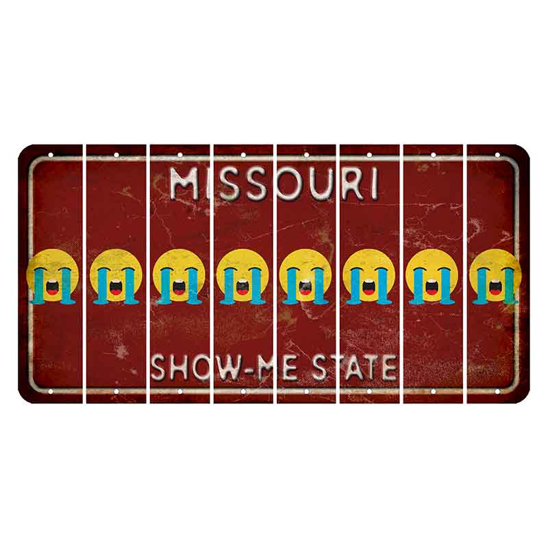 Missouri Maroon Show Me State Cut License Plate Strips (Set of 8) Emoji - Crying