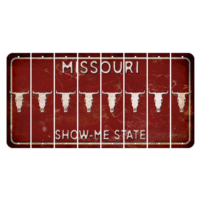 Missouri Maroon Show Me State Cut License Plate Strips (Set of 8) Cow Skull