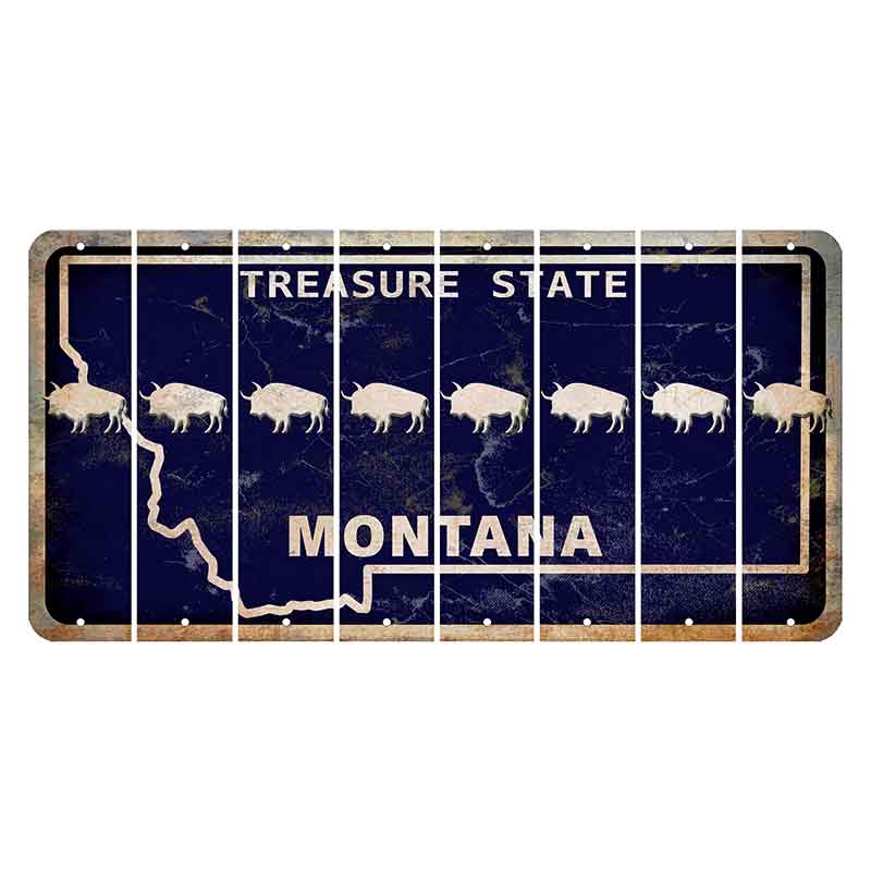 Montana Blue Treasure State Cut License Plate Strips (Set of 8) Buffalo