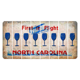 North Carolina First in Flight Cut License Plate Strips (Set of 8) Wine Glass