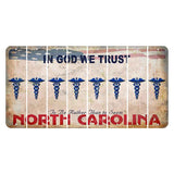 North Carolina In God We Trust Cut License Plate Strips (Set of 8) Caduceus