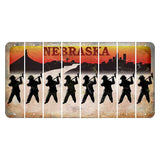 Nebraska Chimney Rock and Skyline Cut License Plate Strips (Set of 8) Fireman with Axe
