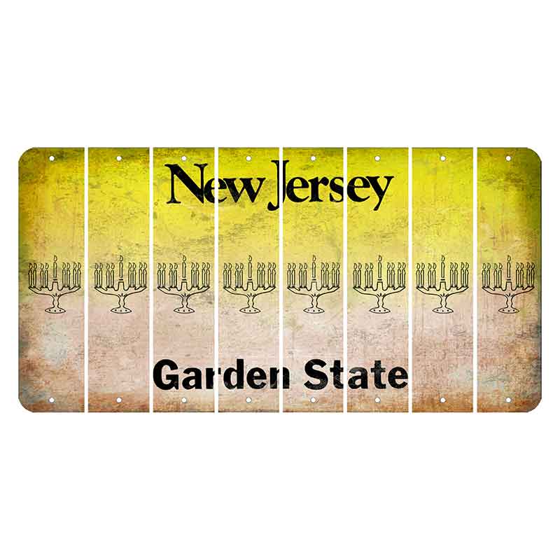 New Jersey Yellow Garden State Cut License Plate Strips (Set of 8) Menorah