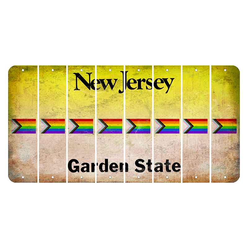 New Jersey Yellow Garden State Cut License Plate Strips (Set of 8) LGBTQ Flag