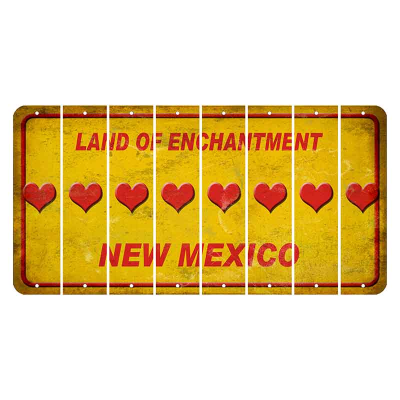 New Mexico Yellow Land of Enchantment Cut License Plate Strips (Set of 8) Heart