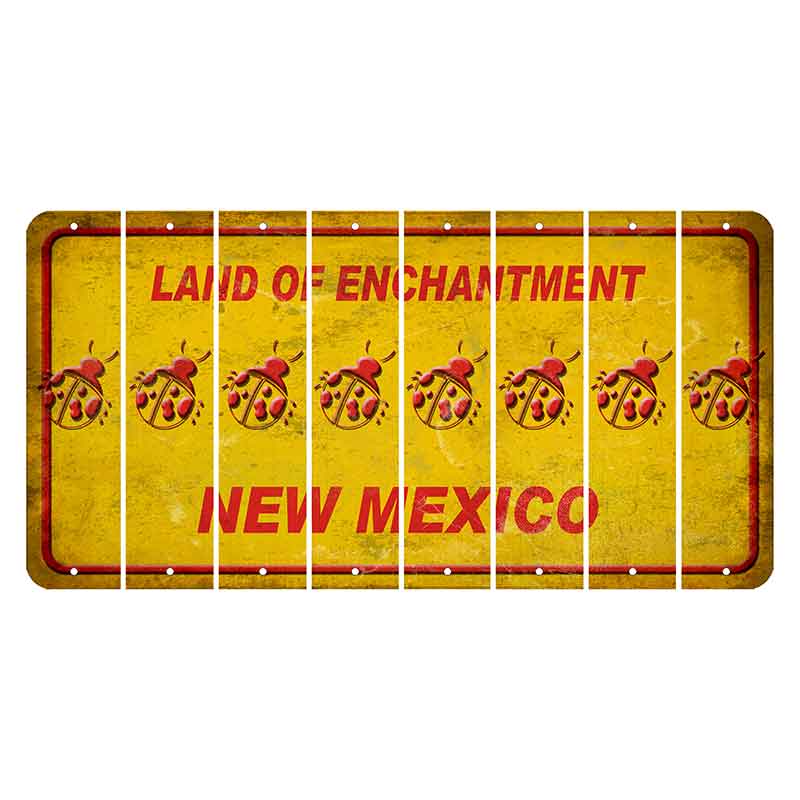 New Mexico Yellow Land of Enchantment Cut License Plate Strips (Set of 8) Ladybug