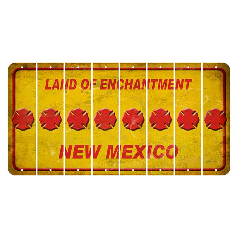 New Mexico Yellow Land of Enchantment Cut License Plate Strips (Set of 8) Fire Badge