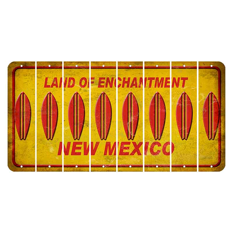 New Mexico Yellow Land of Enchantment Cut License Plate Strips (Set of 8) Surfboard