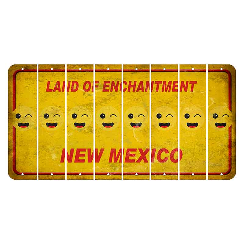 New Mexico Yellow Land of Enchantment Cut License Plate Strips (Set of 8) Emoji - Winking
