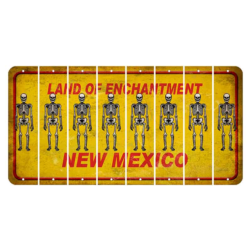 New Mexico Yellow Land of Enchantment Cut License Plate Strips (Set of 8) Skeleton