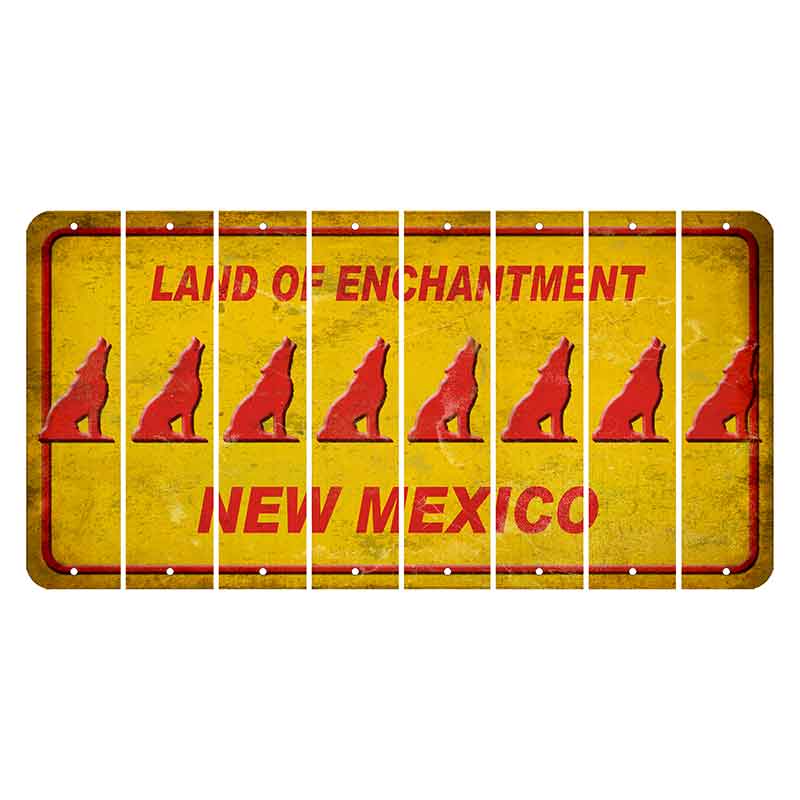 New Mexico Yellow Land of Enchantment Cut License Plate Strips (Set of 8) Howling Wolf