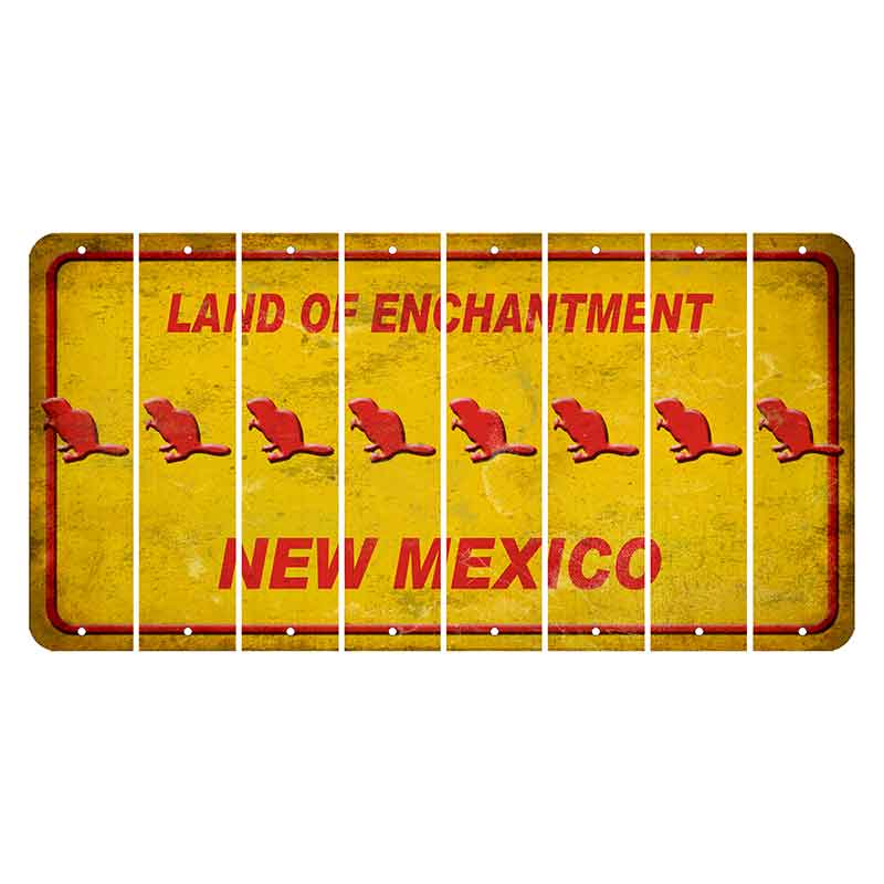 New Mexico Yellow Land of Enchantment Cut License Plate Strips (Set of 8) Beaver