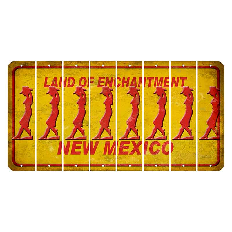 New Mexico Yellow Land of Enchantment Cut License Plate Strips (Set of 8) Cowgirl - Leaning