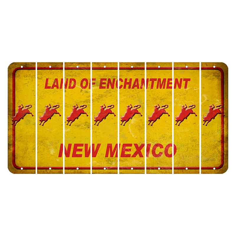 New Mexico Yellow Land of Enchantment Cut License Plate Strips (Set of 8) Bull Rider