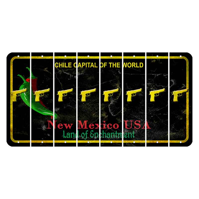 New Mexico Black Chile Cut License Plate Strips (Set of 8) Handgun