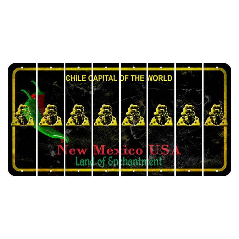 New Mexico Black Chile Cut License Plate Strips (Set of 8) Santa Claus